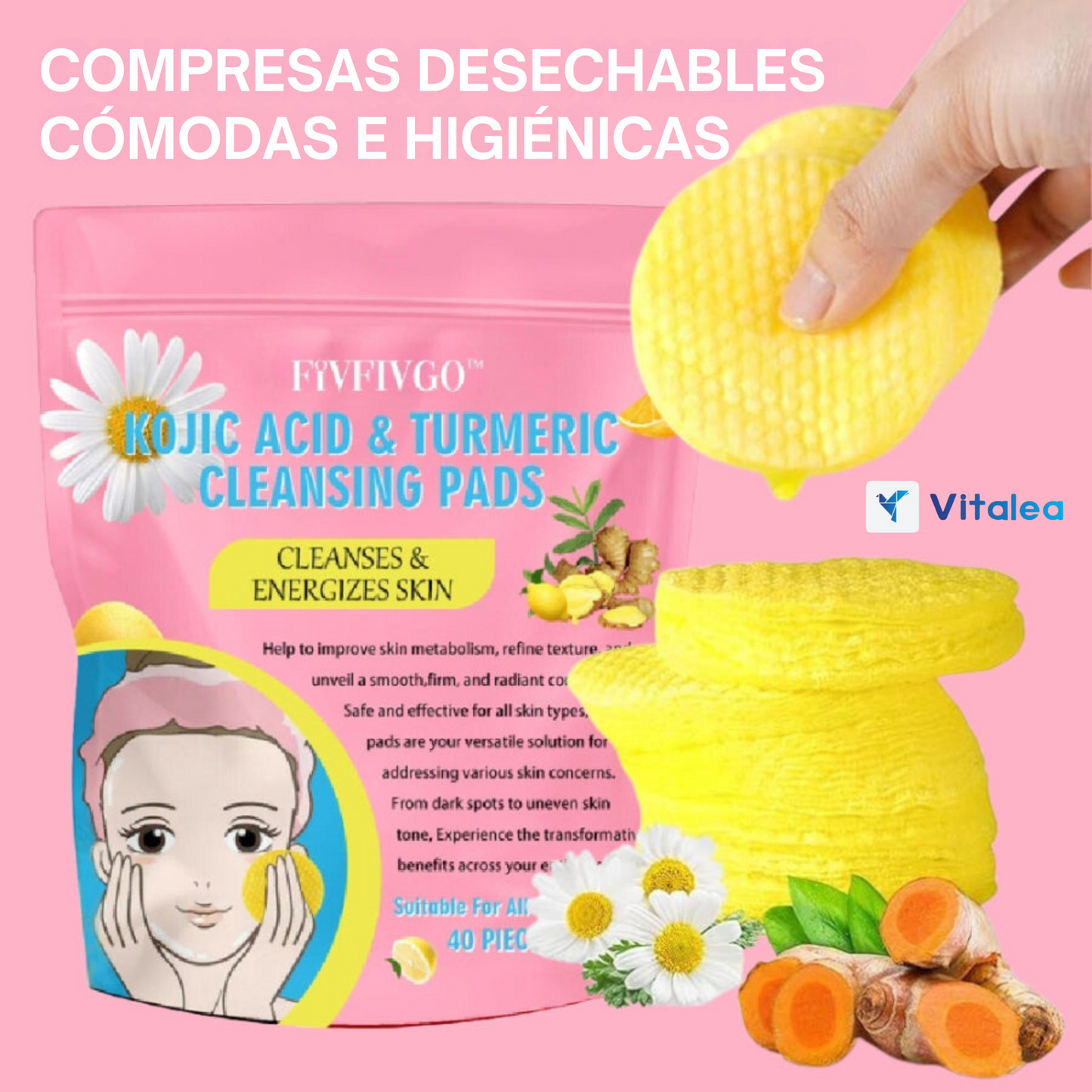 Almohadillas limpiadoras🫧 CleanGO  con ácido kójico y cúrcuma